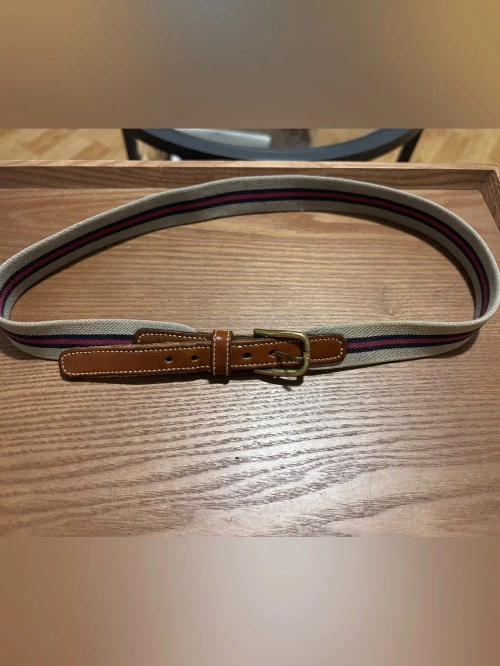 Vintage Dooney & Bourke Webbing Ribbon Belt Brown Leather Brass Buckle Size 28